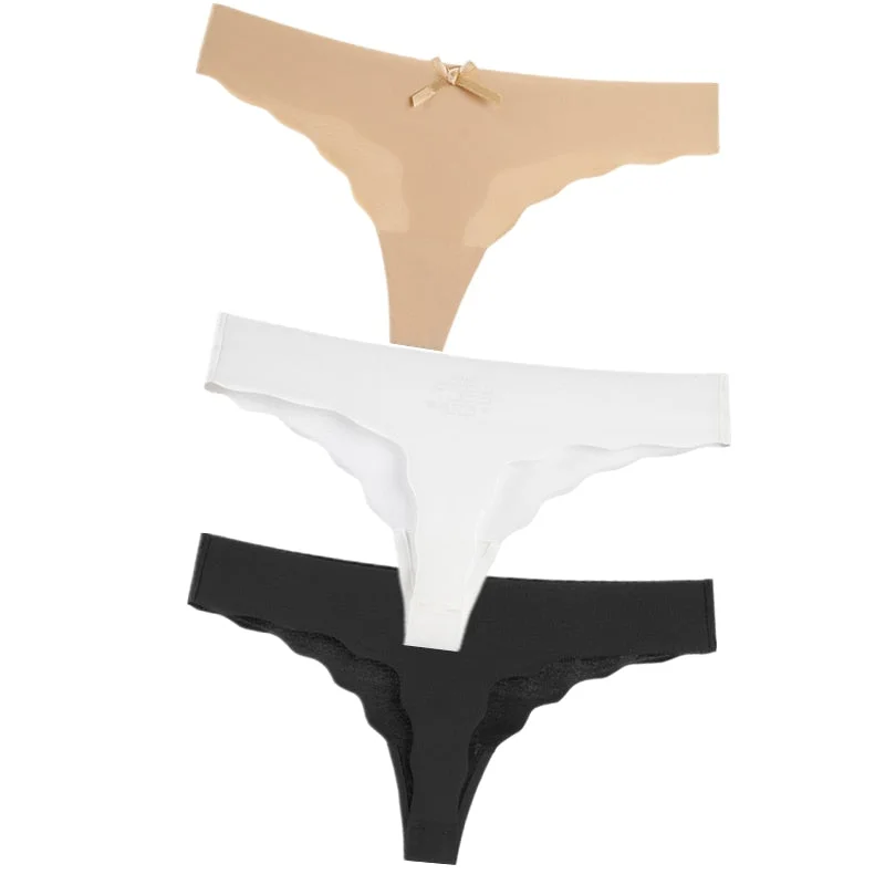 Hot 3Pcs Sexy G String & Thongs Women's Set Panties Solid Female Underwear Mid-Rise Silky Ladies Briefs Comfort Seamless Panties