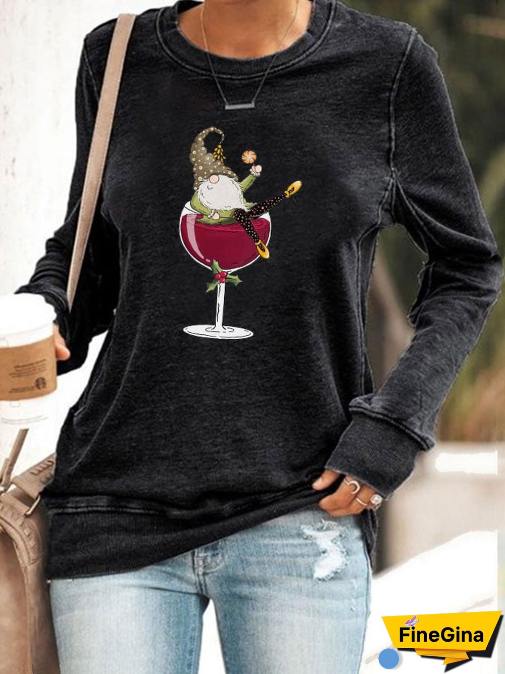 Women's Christmas Wineglass Gnome Sweatshirt