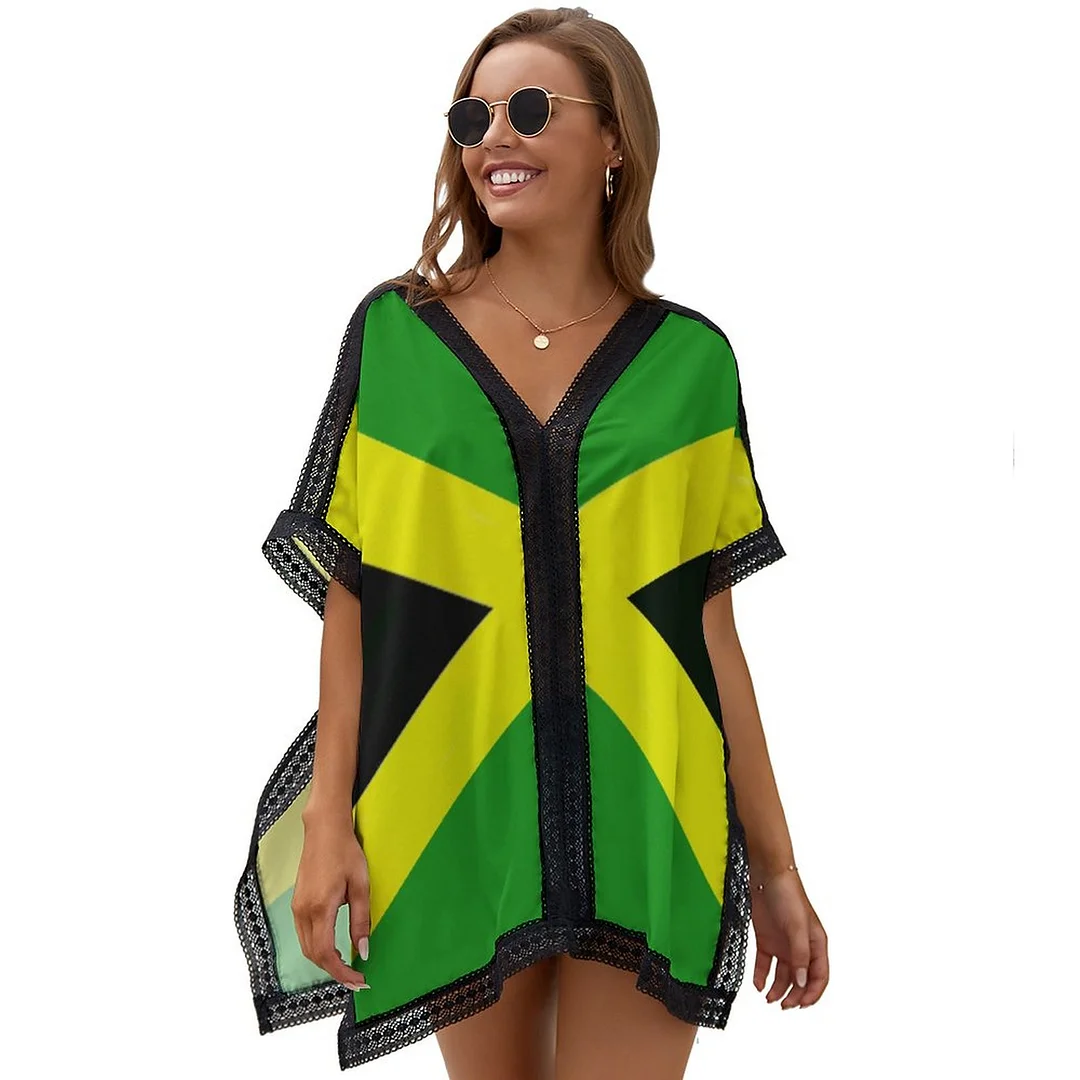 Jamaican Colors Women Oversized Dresses Loose Chiffon Beach Bathing Suit Swim Bikini Swimsuit Cover Up