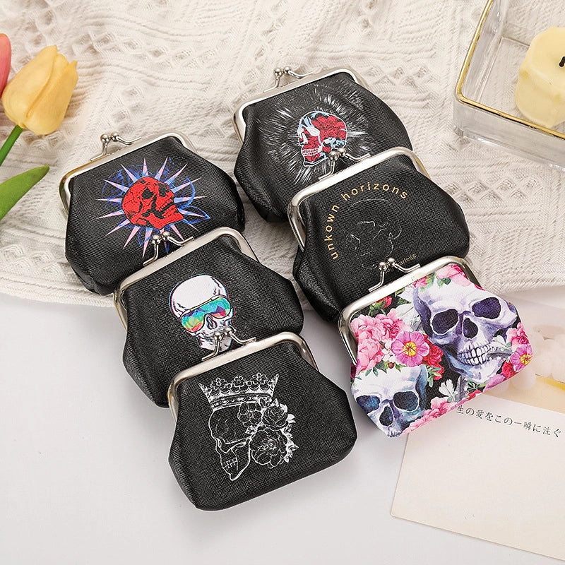 Unisex Skull Pu Leather Buckle Coin Purses