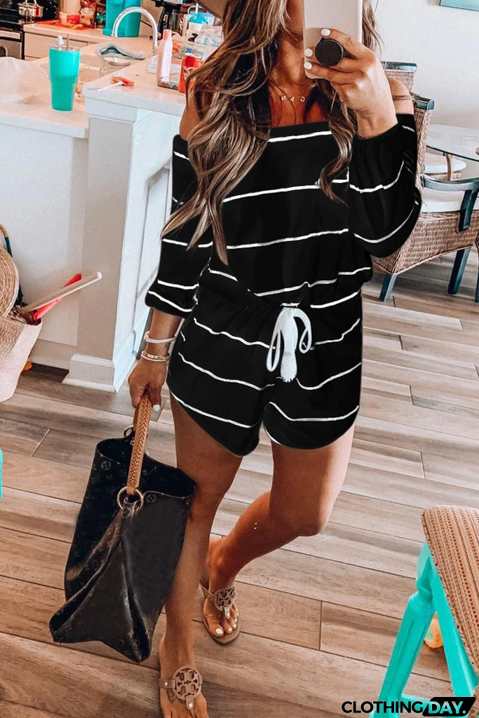 Off The Shoulder Striped Loose One-piece Romper