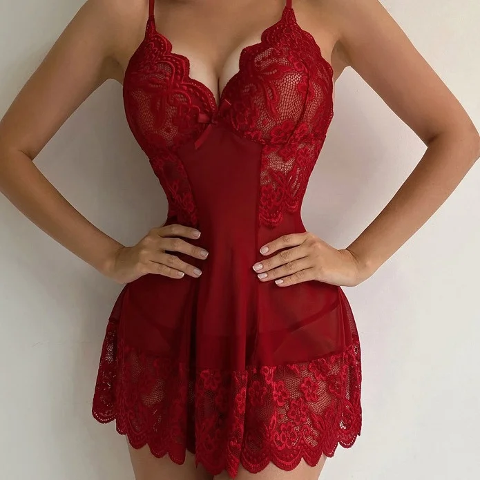 Churchf New Sexy Seduction Lace Hollow Perspective Print Slings Aja Aja Pyjamas Lingerie Home Set