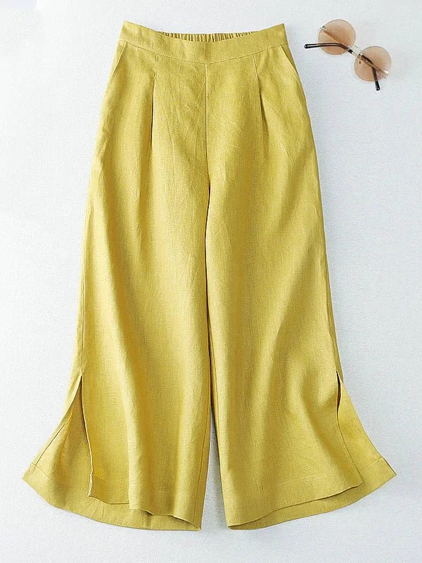 Loosen Hight Waist Solid Cropped Line Pants