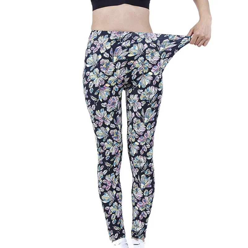 CUHAKCI Fashion Women Leggings Beautiful Leaf Floral Printing High Waist Jeggings Stretch Pant Sexy Hot Sale Clothing Mujer