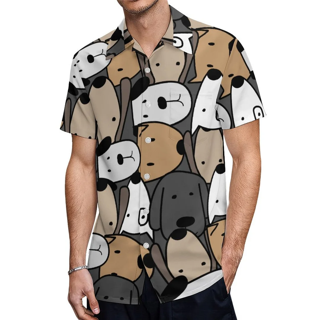 Cartoon Doodle Dogs Dachshund Doxie Dog Line Drawn Hawaiian Shirt Mens Button Down Plus Size Tropical Hawaii Beach Shirts