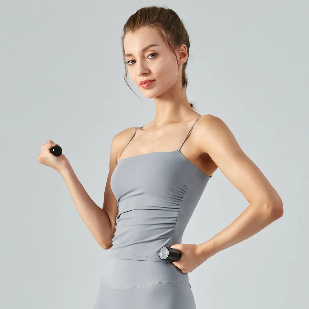 Different types Rhino Gray of side scrunch lightweight naked feeling sports gym yoga camisole vest online shopping on Hergymclothing