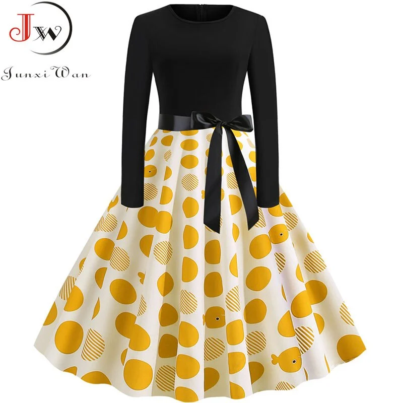 New Autumn Winter Women Plaid Print Dress Elegant Casual Vintgae Dress Robe Femme Black Patchwork A-line Party Vestidos