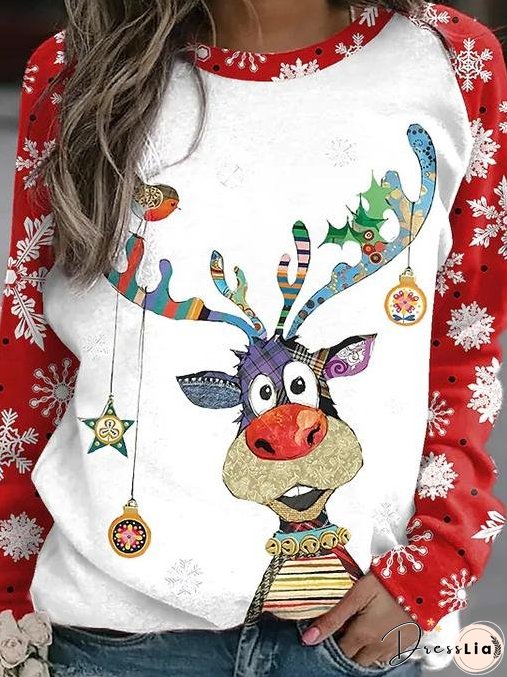 Women's T-Shirts Christmas Elk Crew Neck Long Sleeve Casual T-Shirt
