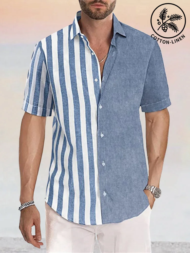 Casual Linen Style Stripe Splicing Shirt