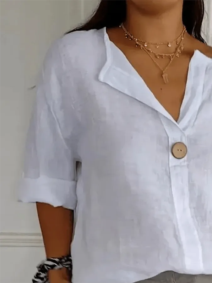 Casual Solid Color Buttons V Neck Outerwear