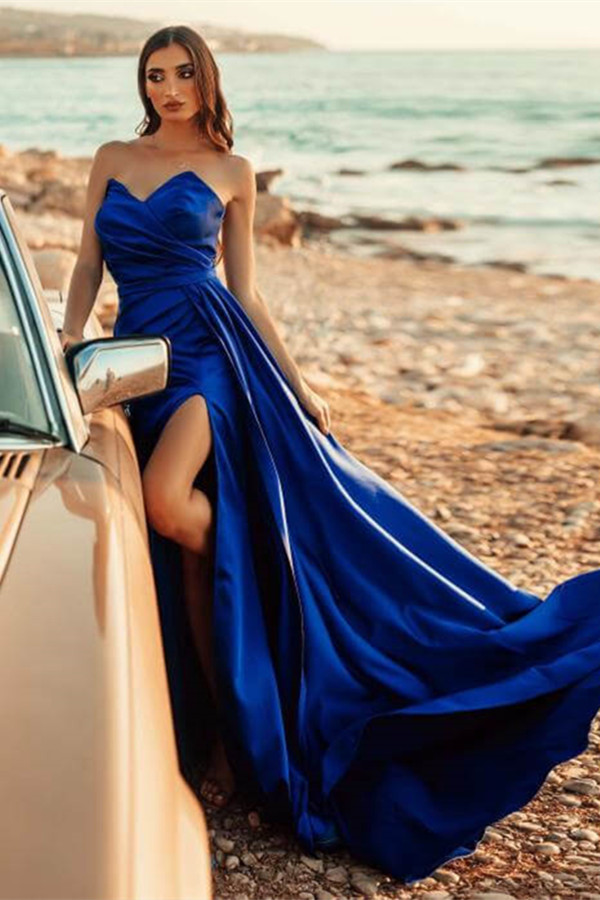Bellasprom Royal Blue Sweetheart Evening Dress Mermaid Long With Split Bellasprom