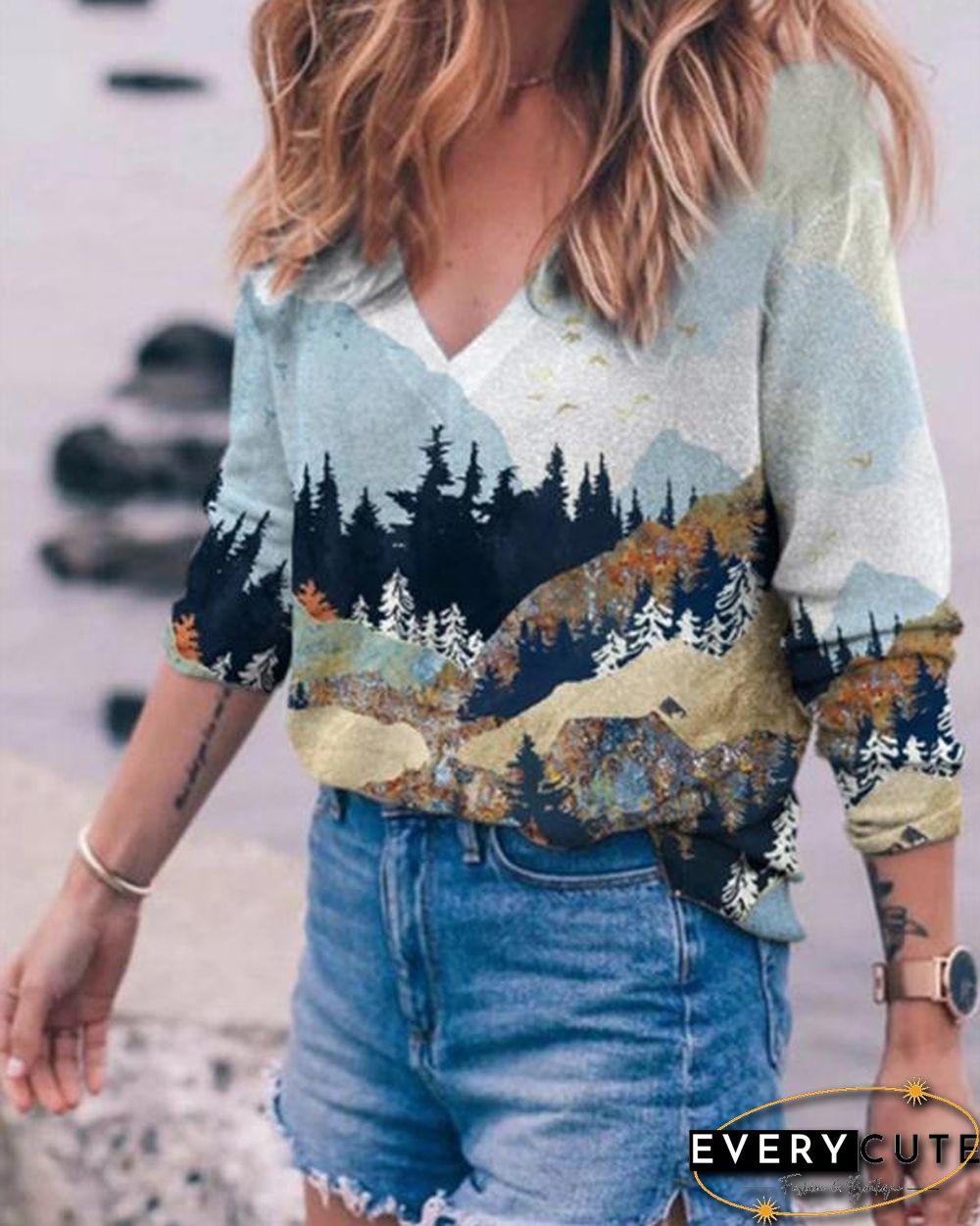 Women Printed Long Sleeve Casual Sweatshirts