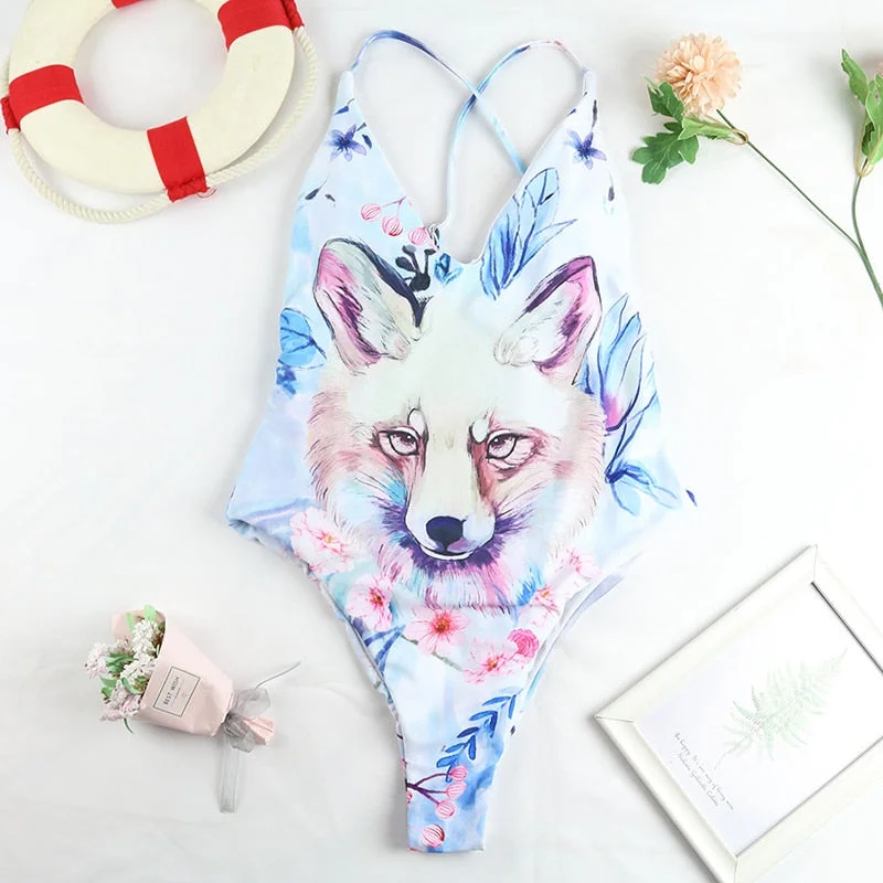 2021new Sexy One Piece Swimsuit Women Swimwear Fox Patter Bathing Suit Summer Push Up Monokini Print Swim Suit Beach Wear Female