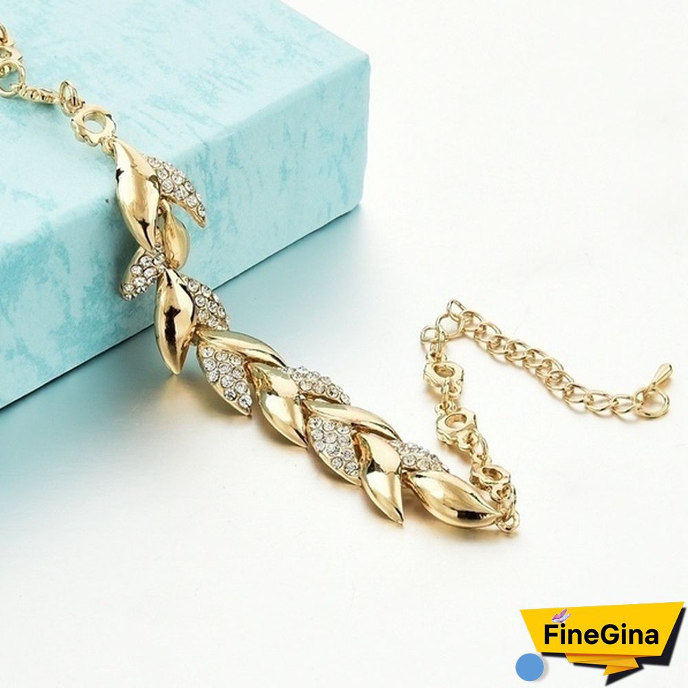 Luxury Fashion Women 925 Sterling Silver Crystal Bracelet 18K Gold Braided Leaf Bracelet Rose Gold Bracelet for Women Diamond Bracelet Valentine's Day Gift Party Bride Engagement Wedding Bracelet Anniversary Gift Christmas Gift Jewelry