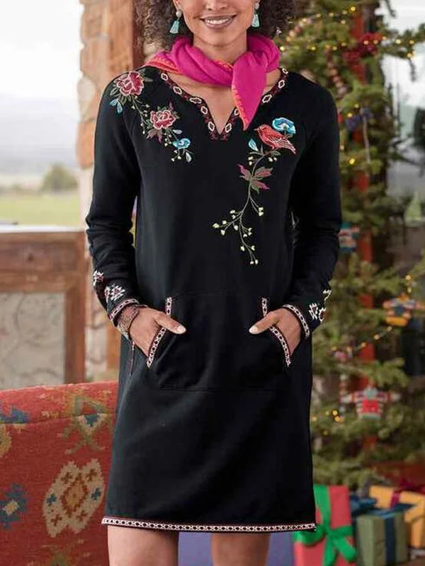 Embroidered knitted outdoor ladies' dress