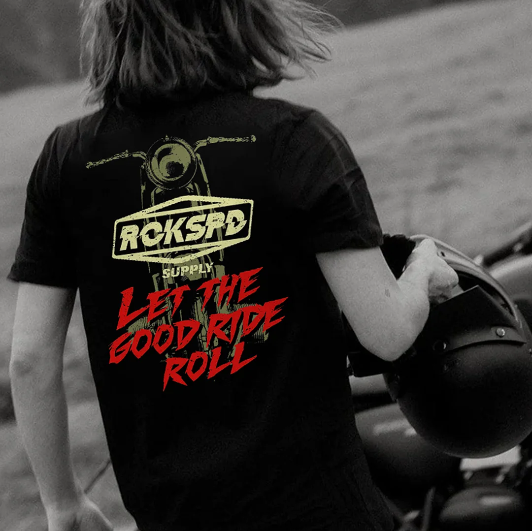 ROCKSPD SUPPLY LET THE GOOD RIDE ROLL Black Print T-shirt