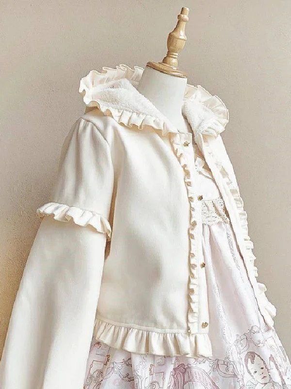 Cute Lolita Hooded Coats Ruffles Long Sleeve Jackets  Novameme