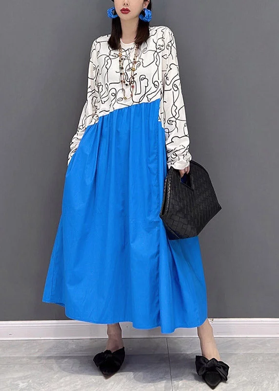 Casual Colorblock O-Neck Print Patchwork holiday Dress Long sleeve