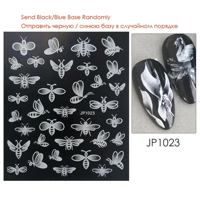 Nail Stickers Embossed 5D Gradually White Butterfly Moon Leaves Flower Designs Back Glue Nail Decals Tips For Beauty Salons-Nail Inspo