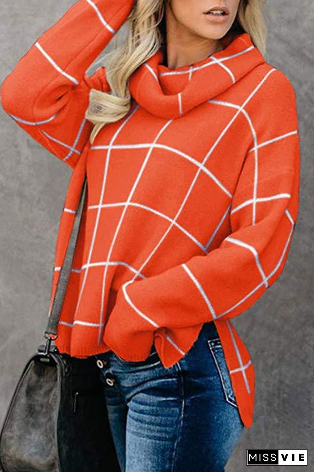 Turtleneck Plaid Casual Sweater