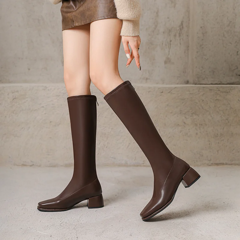 Qengg Qengg Plus Size Boots Square Head Thick Heel Elastic Boots Thin Thin Boots 2024 Autumn / Winter Simple Commuter Women's Boots