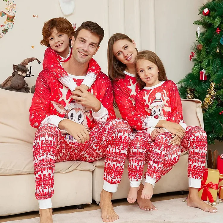 Christmas Reindeer Cartoon Print Family Matching Pajamas Set
