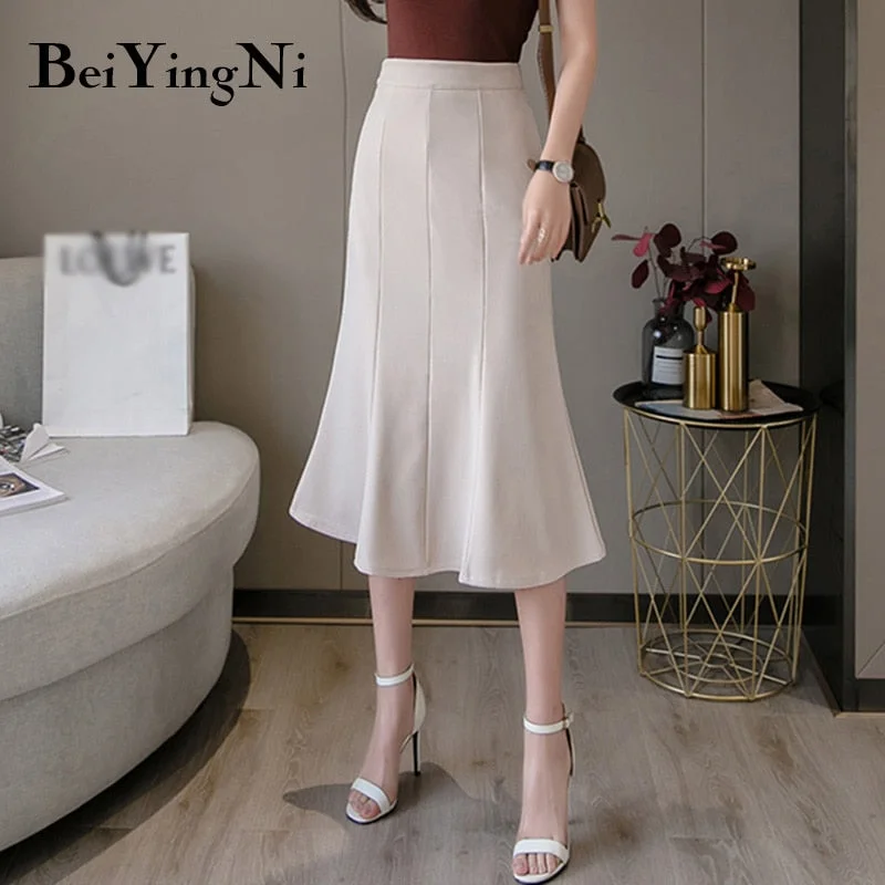 Beiyingni Woman's Skirt 2020 Casual Package Hip High Waist Office Work Wear Mermaid Skirts Womens Black Saia Midi Mujer Faldas