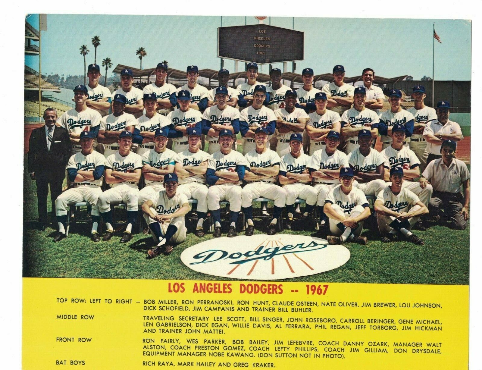 1967 Los Angeles Dodgers Team Issued 8x10