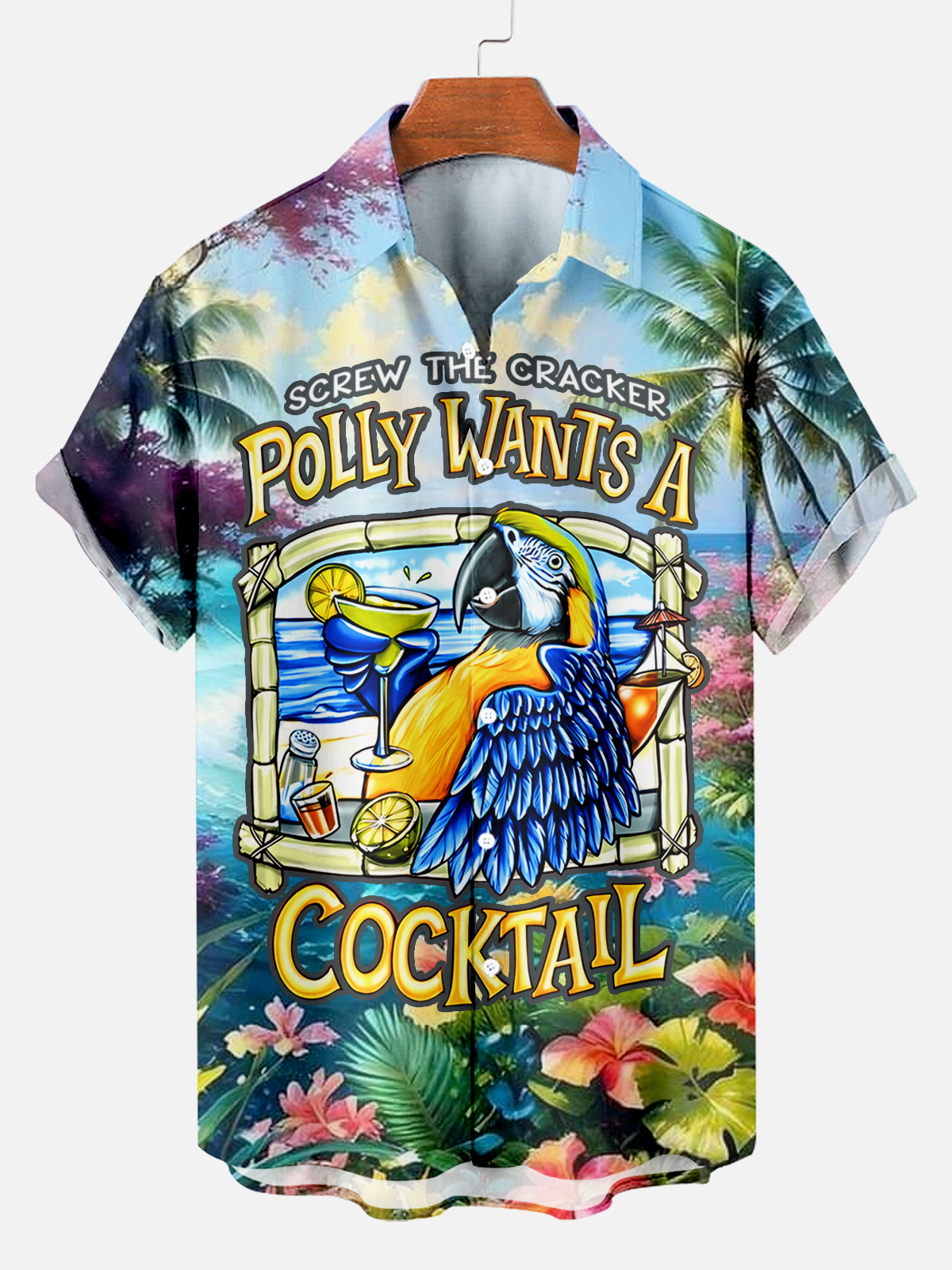 Men's Casual and Comfortable Hawaiian Parrot Cartoon Print Shirt PLUSCLOTHESMAN