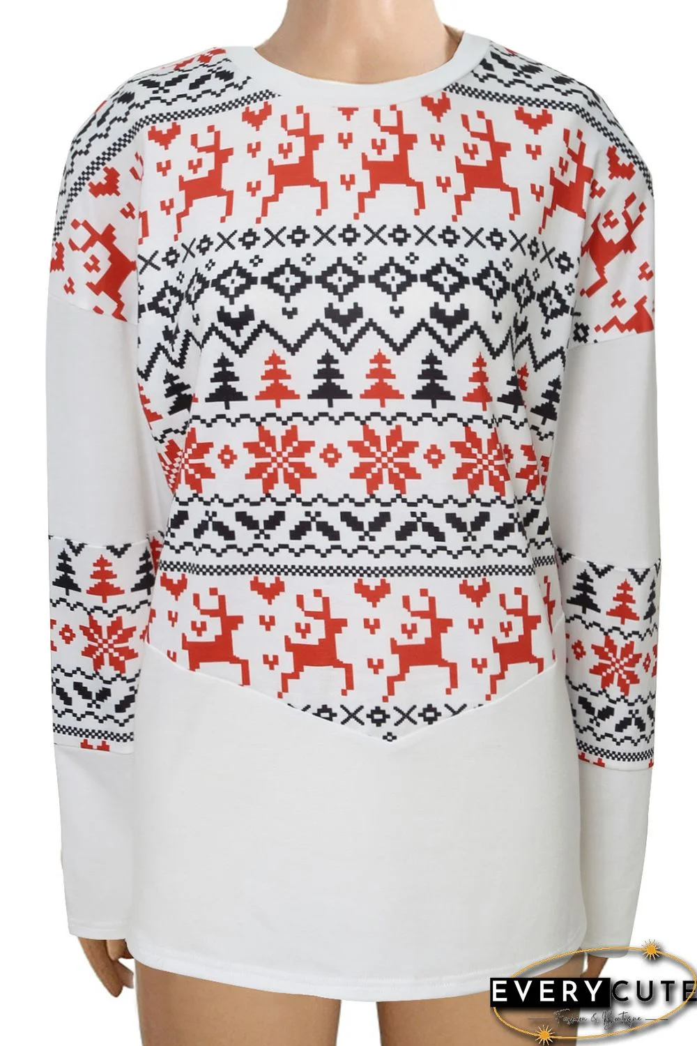 Multicolor Christmas Graphic Print Long Sleeve Top
