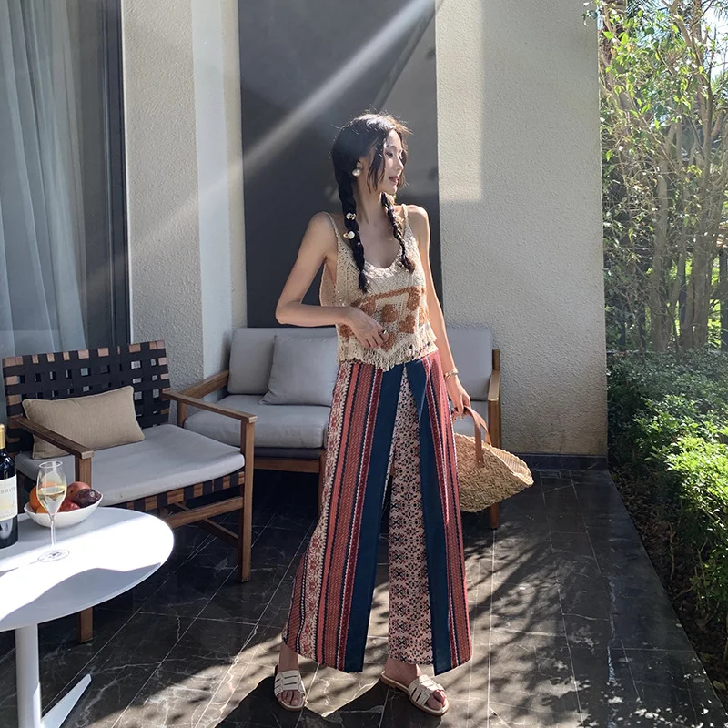 Churchf Churchf New Print Wide-Leg Pants Ethnic Snow Spinning Pants Bohemian Beach Pants Women