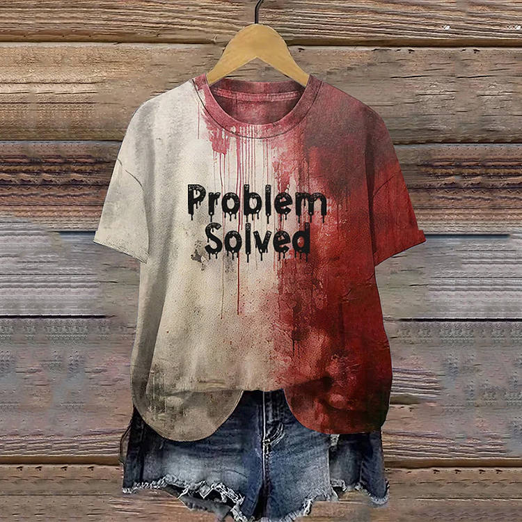 Comstylish Women's Bloody Problem Solved Halloween Print T-Shirt