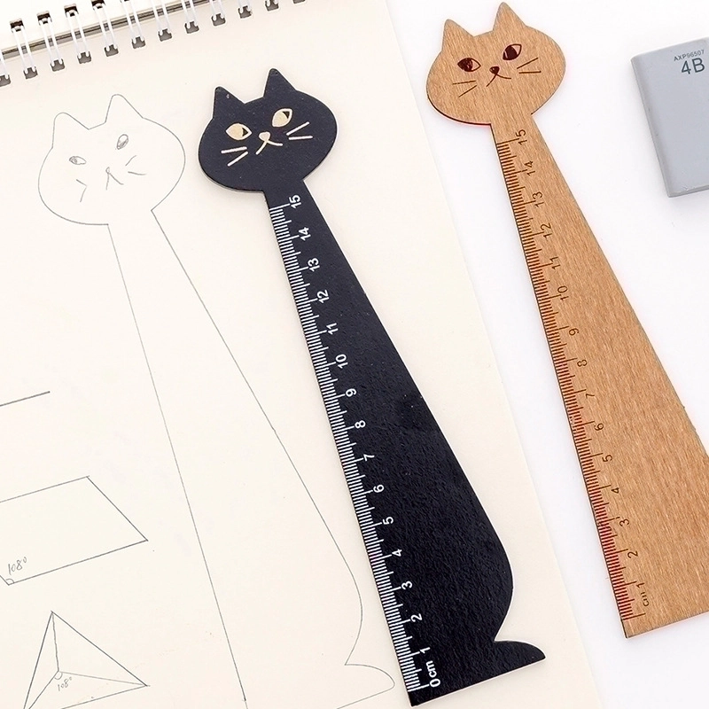 Cute Creative Cat Wooden Ruler 15cm Scale Student Stationery