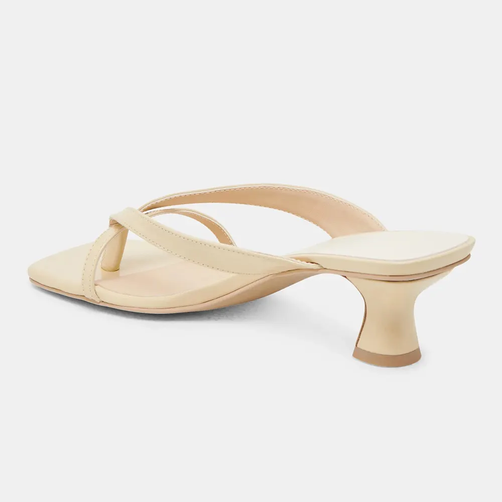 Simple Beige Open Square Toe Spool Heel Flip Flops for Women