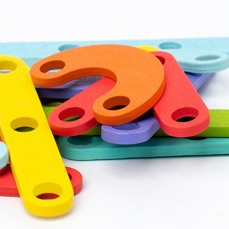 Tegooe Wooden Pegboard Geometric Shape Construction Kit - Creative Sensory Toy for Kids
