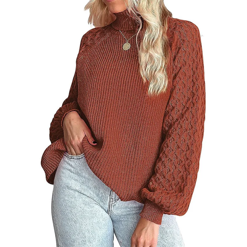 Wongn Wongn Women's Wear Sweater Fashion Women's Knit Jumper Solid Color Twisted Flower Turtleneck Sweater
