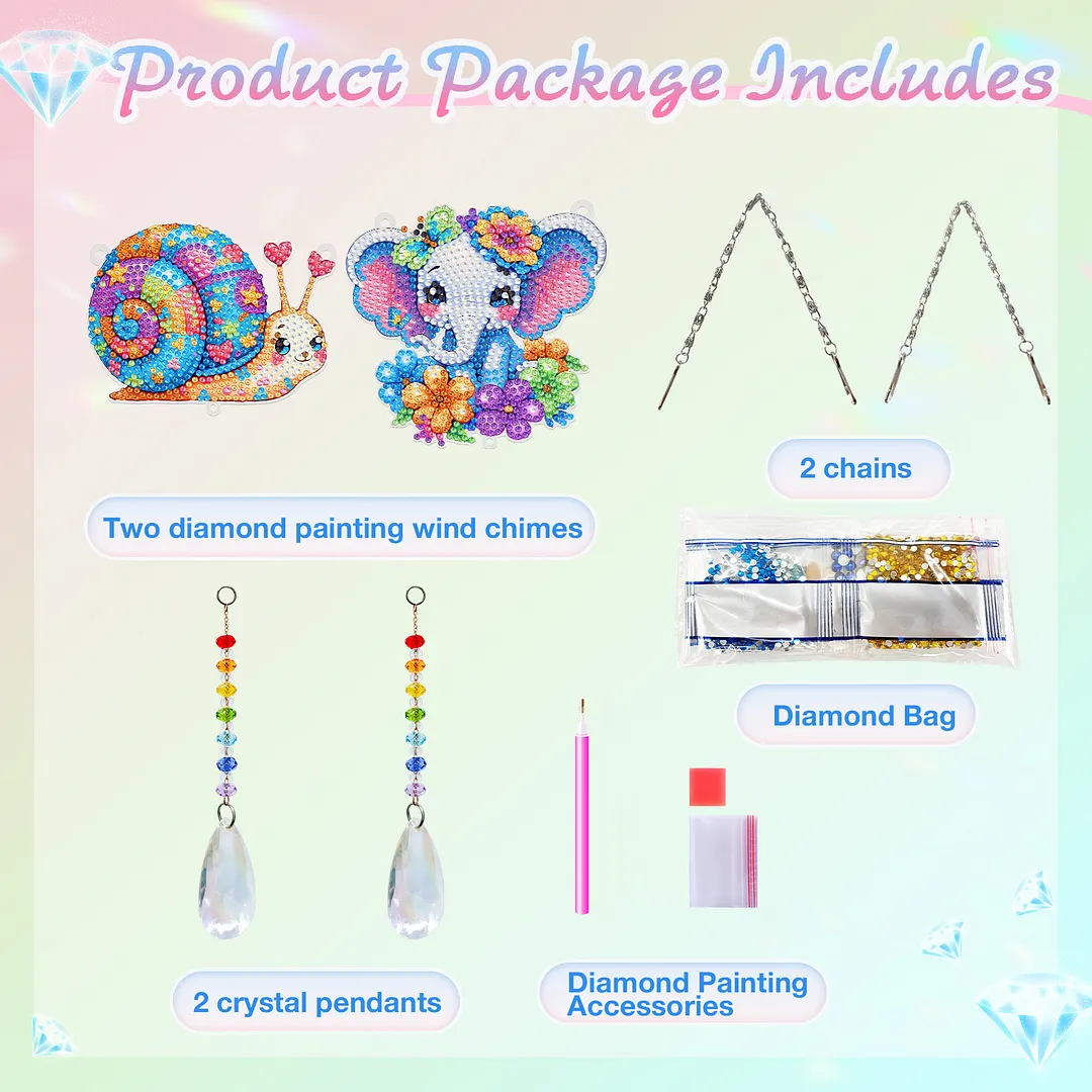 2Pcs Snails and Elephants DIY Double-Sided Diamond Painting Hanging Kits Diamond Painting Suncatcher Craft Kit for Home Garden Wall Decor Gift