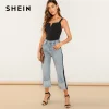 SHEIN V-Notch Thick Strap Ribbed Top 3 Colors Plain Rib-Knit Plain Slim Fit Tank Women Summer Party Highstreet 2019 Vests