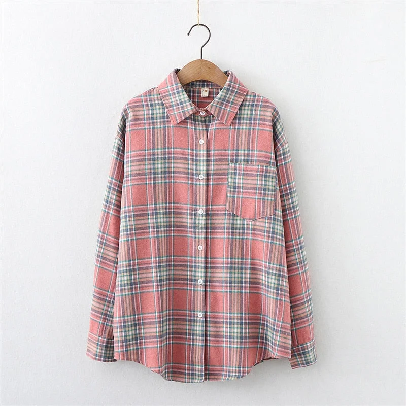 Young Style Plaid Shirts Women 2021 New Loose Design Blouse Lady Long Sleeve Blouses Cotton Casual Shirt Women Tops Blusas