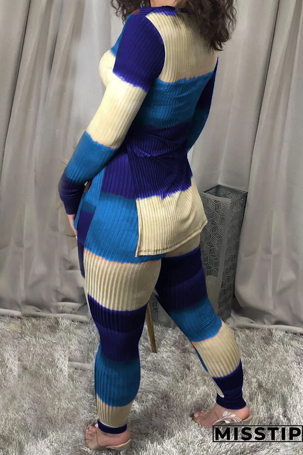 Multi-color Casual Milk Fiber Print V Neck Long Sleeve Regular Sleeve Regular Two Pieces