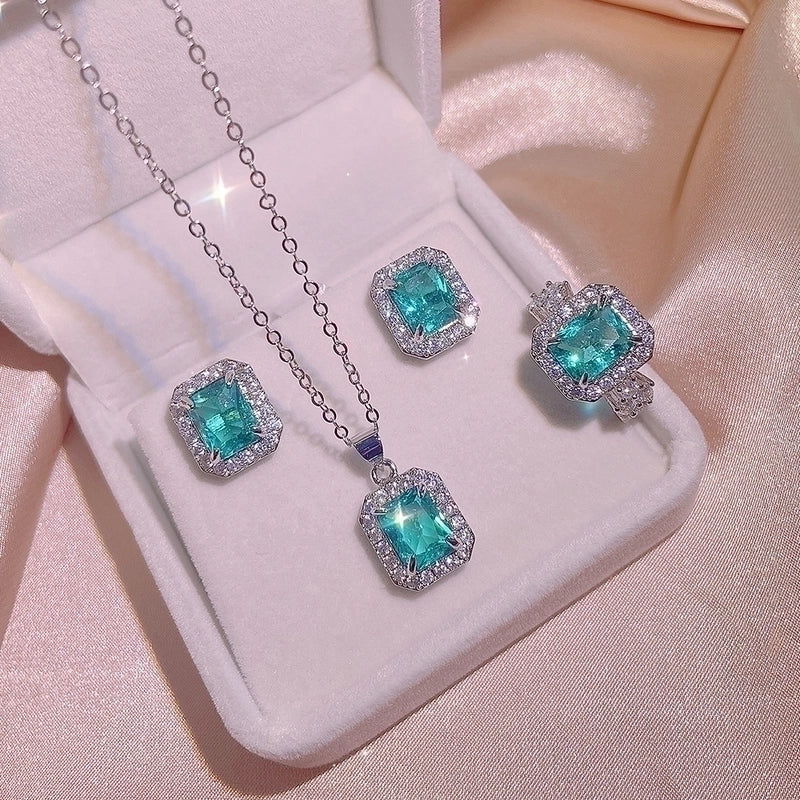 Elegant Glam Rectangle Copper Inlay Zircon Rings Earrings Necklace