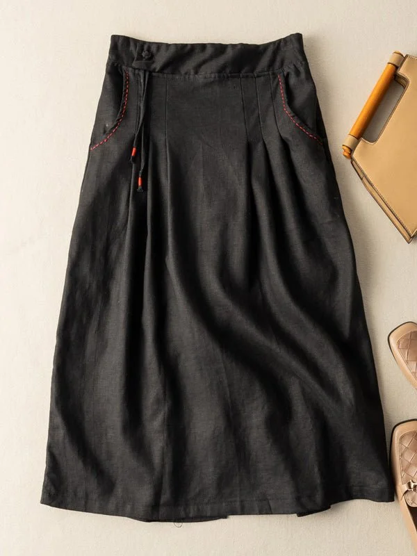 Loose Vintage Solid Color Ramie Skirt
