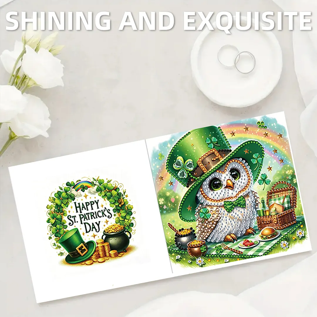 6Pcs St.Patrick Day DIY Diamond Painting Greeting Card Set with Envelopes Diamond Art Handmade Cards for Beginner Adult Holiday Gifts