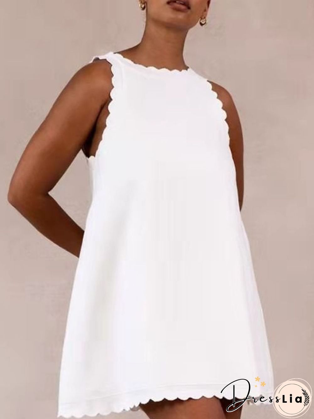 Casual Cotton And Linen Solid Color Embroidered Flounces Women's Dress White Dresses