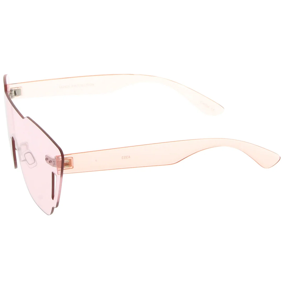 Oversize Rimless Cutout Thick Arms Tinted Mono Lens Shield glasses 73mm
