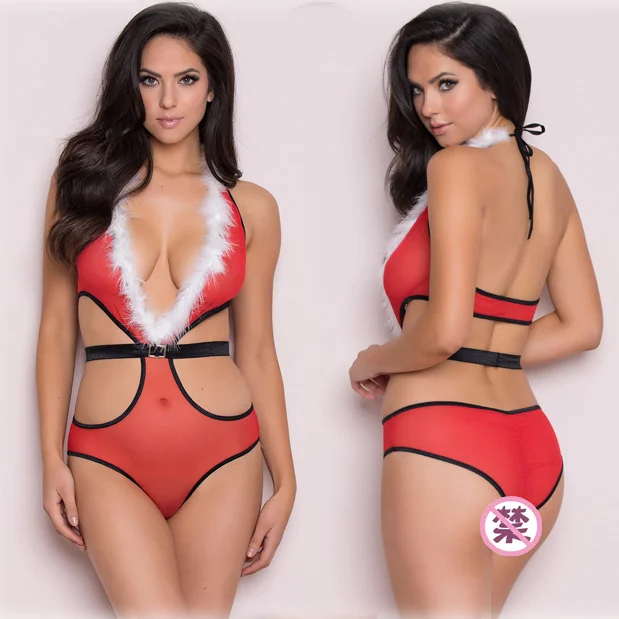 Churchf Hot Lingerie Sexy Red Tie With Deep V Split Christmas Clothes Direct Sales