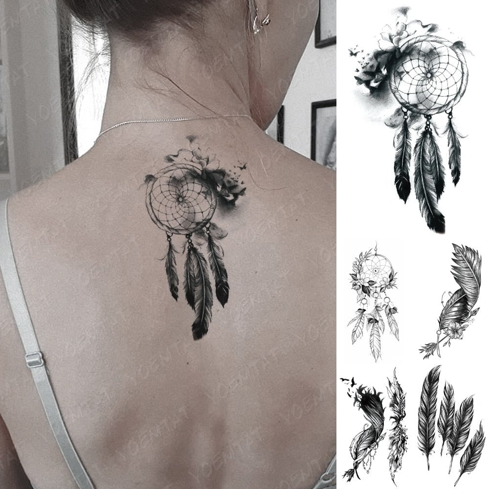 Waterproof Temporary Tattoo Sticker Realistic Dream Catcher Flash Tatoo Feather Butterfly Bird Fake Tatto For Body Art Women