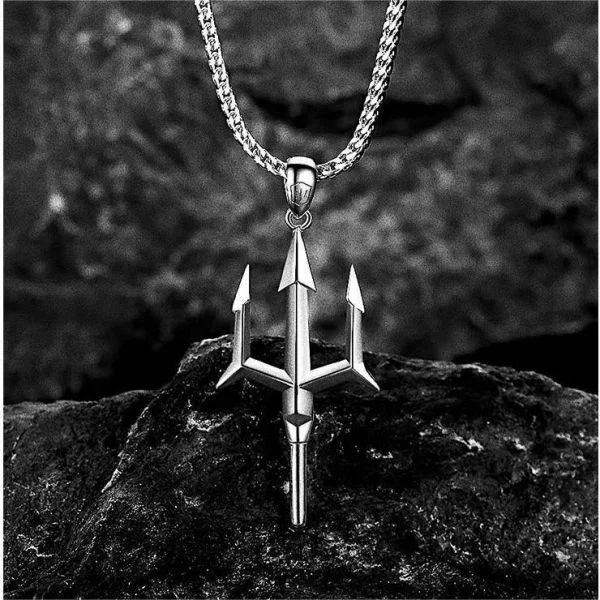 Sterling Silver Neptune's Trident Pendant Necklace