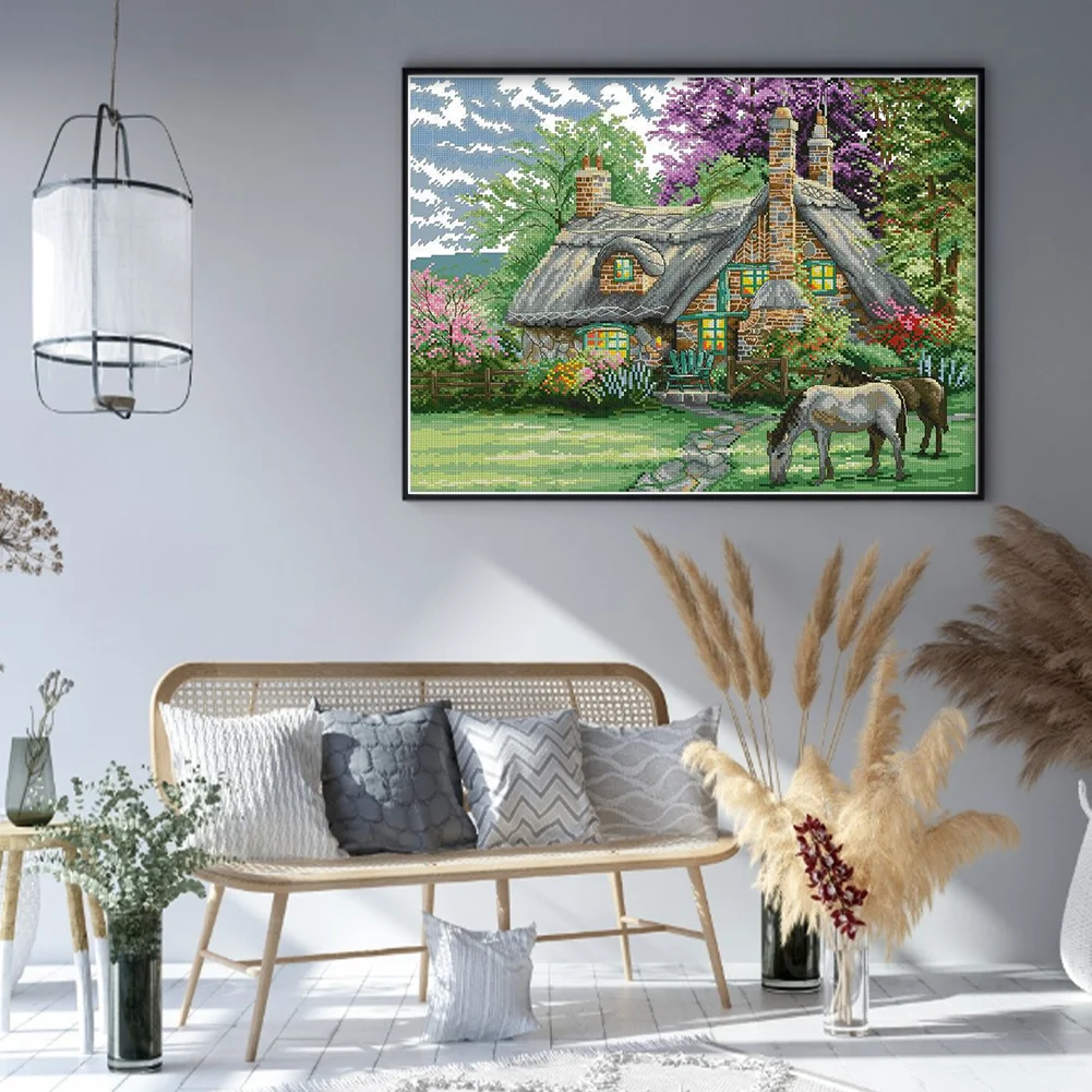 DIY Stamped Cross Stitch 14CT Partial Embroidery 46*38cm - Flower Villa