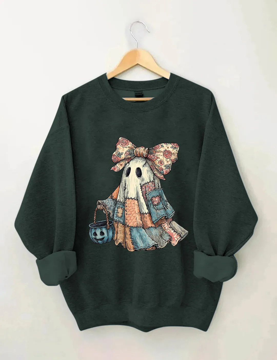 Retro Halloween Blue Denim Ghost Sweatshirt